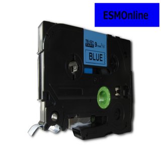 Ersatz f&uuml;r Brother TZE-521 schwarz auf blau 9mm