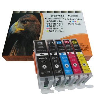 DC / D&C 5  komp. XL Druckerpatronen zu Canon PGI-570 CLI-571 XL mit Chip und F&uuml;llstandsanzeige
