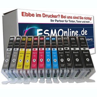 DC / D&C 12 XL Druckerpatronen  komp. zu Canon Pixma MG7750 MG7751 MG7752 MG7753 / Canon Pixma TS 8050 8051 8052 8053 9050 9055 zu Canon PGI-570 / CLI-571 XL  inkl. grau mit Chip und F&uuml;llstandsanzeige