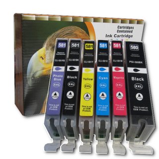 DC / D&C 6 XXL komp. Druckerpatronen zu Canon Pixma TS 8150 8151 8152 8250 8251 8252 8350 8351 8352 9150 9155  mit hellblau Canon PGI-580 CLI-581 Hersteller D&C