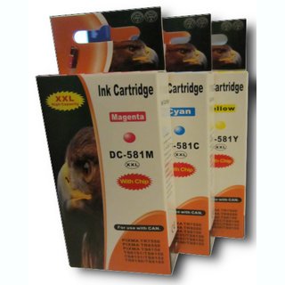 DC / D&C 3 komp. XXL Druckerpatronen Blau Rot Gelb komp. zu Canon CLI-581XXL Serie Hersteller D&C h&ouml;chste F&uuml;llmenge  Canon Pixma TS 6150 6151 6250 6251 8150 8151 8152 8250 8251 8252 9150 9155 9550 9551C / Canon Pixma TR 7550 8550
