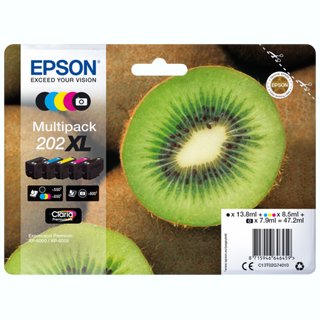 5 Epson Druckerpatronen Kiwi 202XL f&uuml;r Epson Expression Premium XP 6000 6005 6100 6105